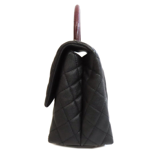 CHANEL Handbag Grained Calfskin Skin black Coco Handle Matelasse SilverMetal 2WAY Women Used Authentic