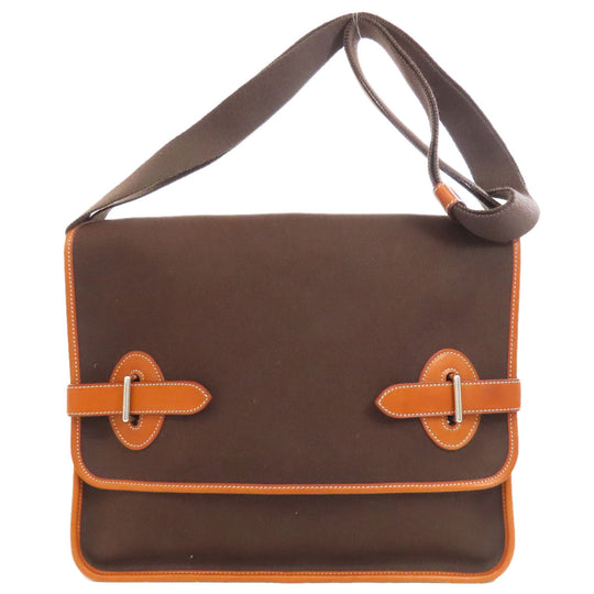 HERMES Shoulder Bag Toile Officier, Calfskin Brown Buenaventura SilverMetal Women Used Authentic
