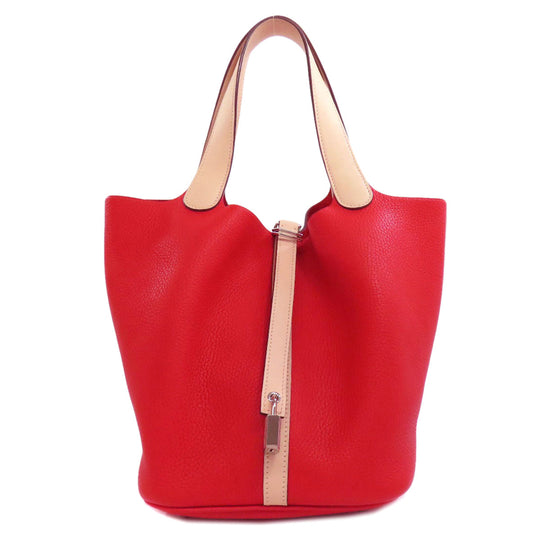 HERMES Handbag Taurillon Clemence, Swift Red Picotin Lock Kazak MM SilverMetal Women Used Authentic