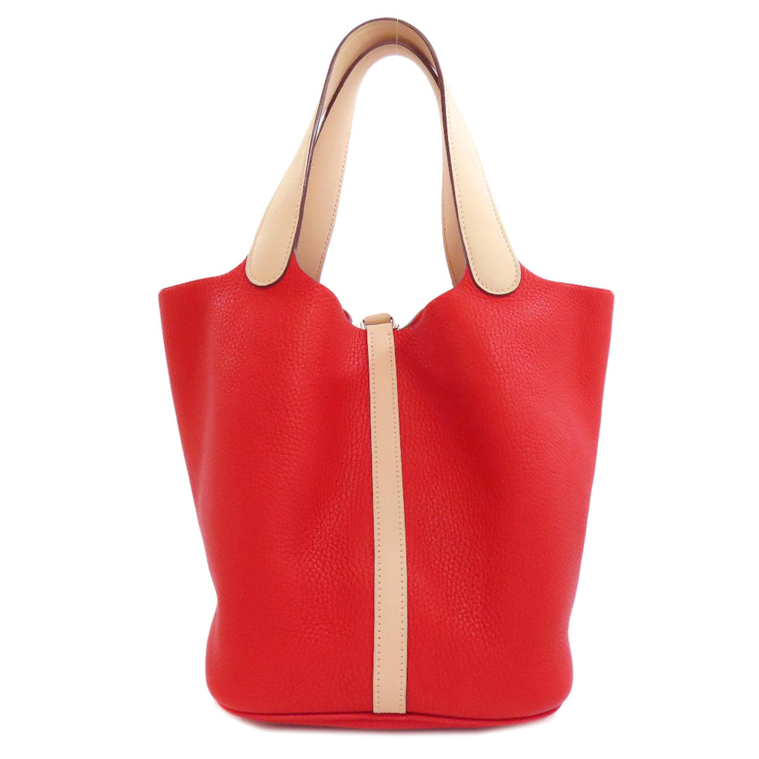 HERMES Handbag Taurillon Clemence, Swift Red Picotin Lock Kazak MM SilverMetal Women Used Authentic