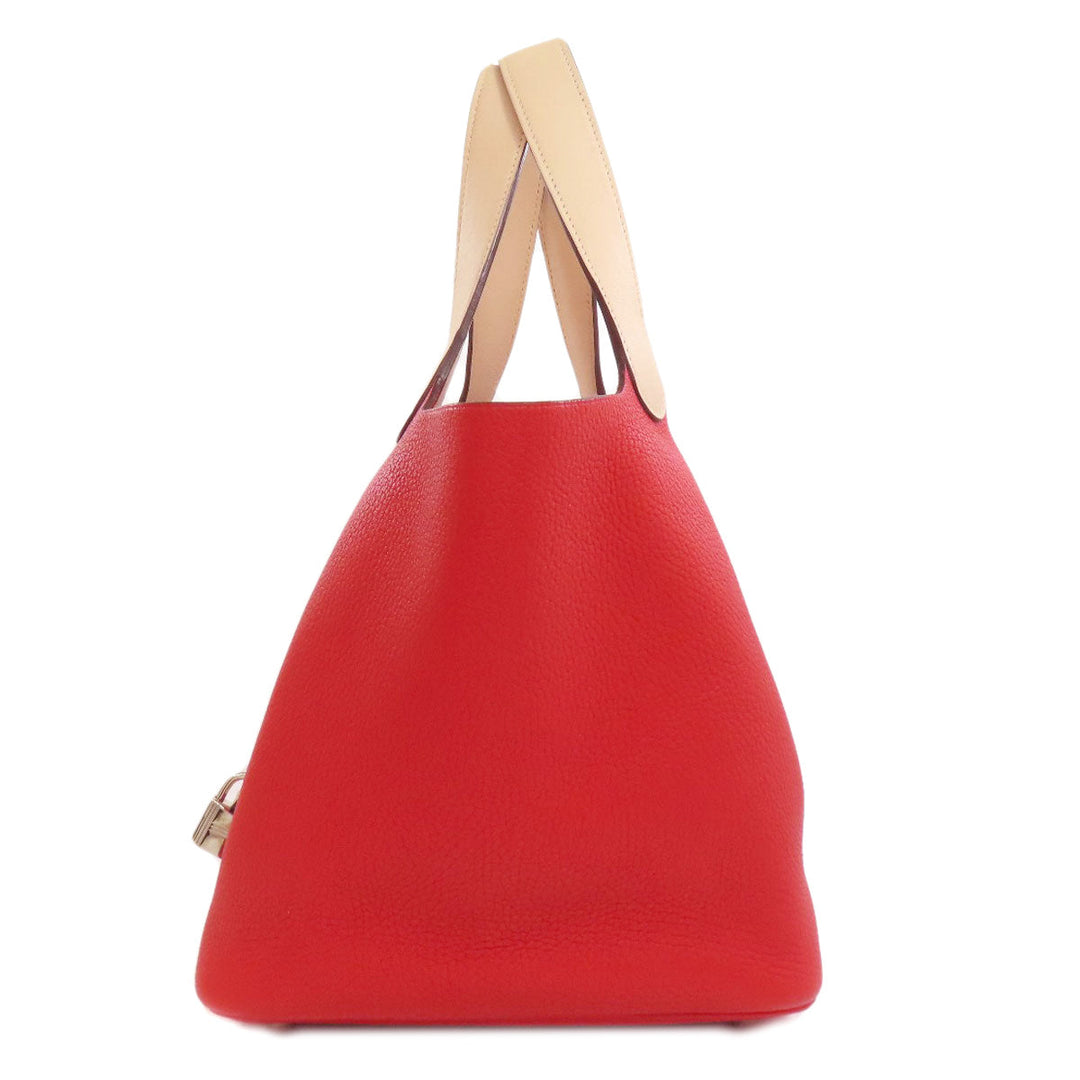 HERMES Handbag Taurillon Clemence, Swift Red Picotin Lock Kazak MM SilverMetal Women Used Authentic