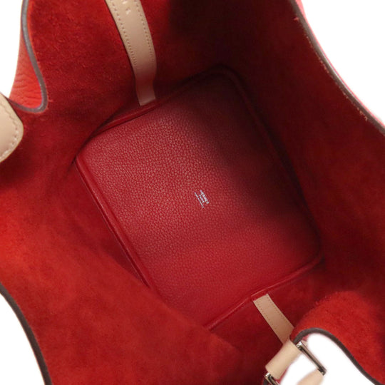 HERMES Handbag Taurillon Clemence, Swift Red Picotin Lock Kazak MM SilverMetal Women Used Authentic