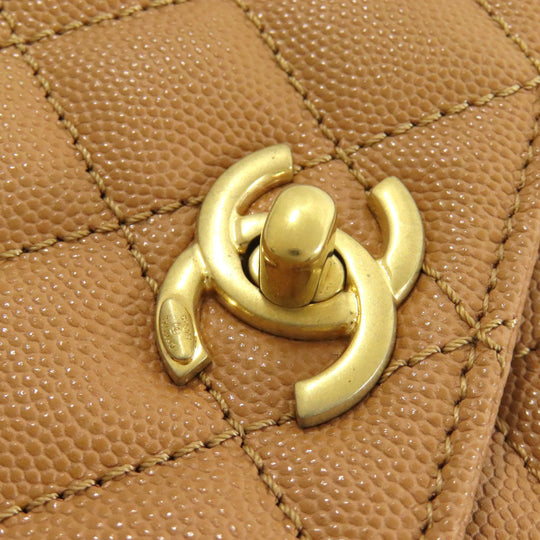 CHANEL Handbag Grained Calfskin Skin Brown Coco Handle Matelasse Gold Metal 2WAY Women Used Authentic