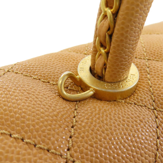 CHANEL Handbag Grained Calfskin Skin Brown Coco Handle Matelasse Gold Metal 2WAY Women Used Authentic