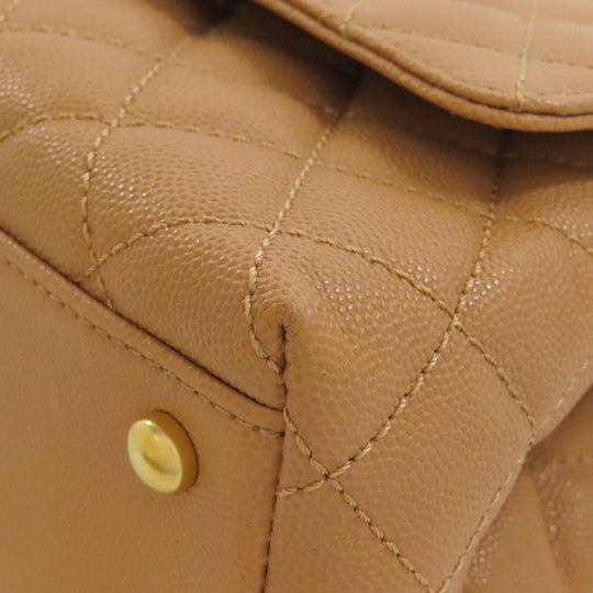 CHANEL Handbag Grained Calfskin Skin Brown Coco Handle Matelasse Gold Metal 2WAY Women Used Authentic