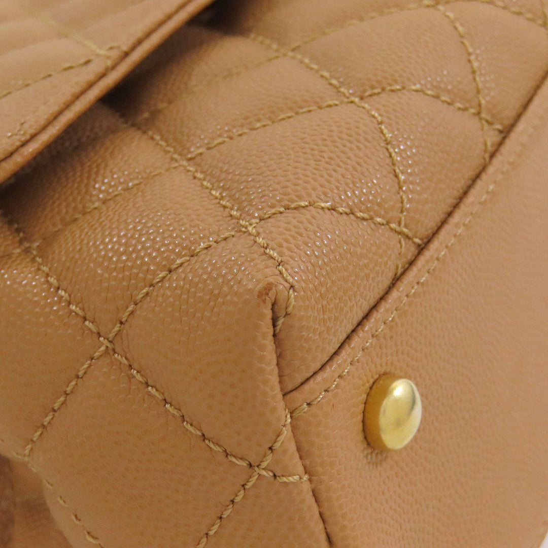 CHANEL Handbag Grained Calfskin Skin Brown Coco Handle Matelasse Gold Metal 2WAY Women Used Authentic