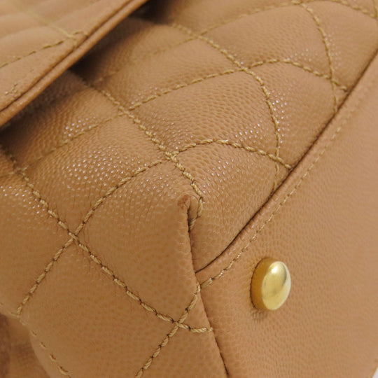 CHANEL Handbag Grained Calfskin Skin Brown Coco Handle Matelasse Gold Metal 2WAY Women Used Authentic