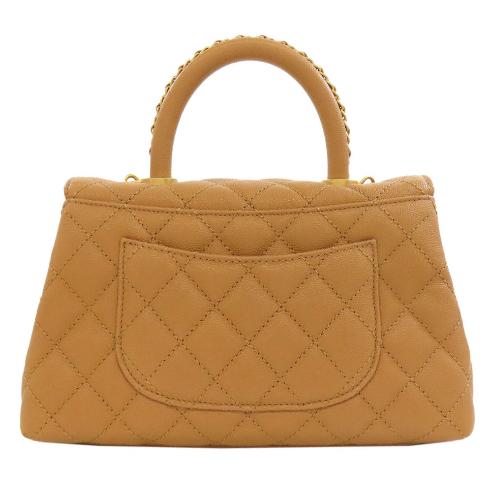 CHANEL Handbag Grained Calfskin Skin Brown Coco Handle Matelasse Gold Metal 2WAY Women Used Authentic