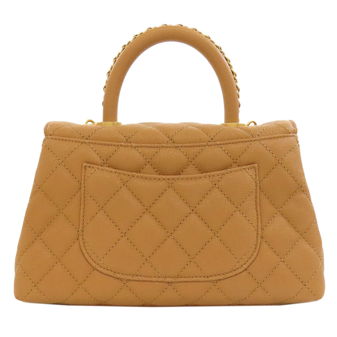 CHANEL Handbag Grained Calfskin Skin Brown Coco Handle Matelasse Gold Metal 2WAY Women Used Authentic