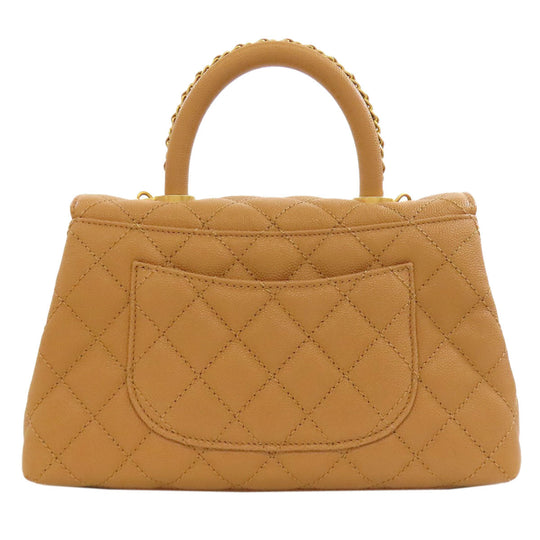 CHANEL Handbag Grained Calfskin Skin Brown Coco Handle Matelasse Gold Metal 2WAY Women Used Authentic