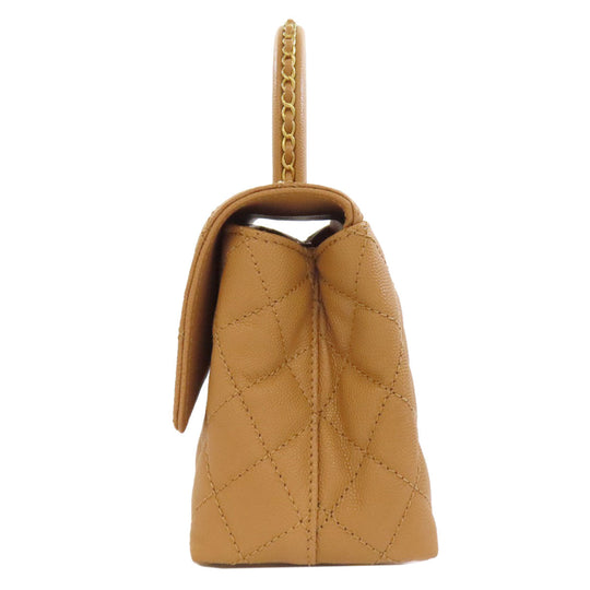 CHANEL Handbag Grained Calfskin Skin Brown Coco Handle Matelasse Gold Metal 2WAY Women Used Authentic