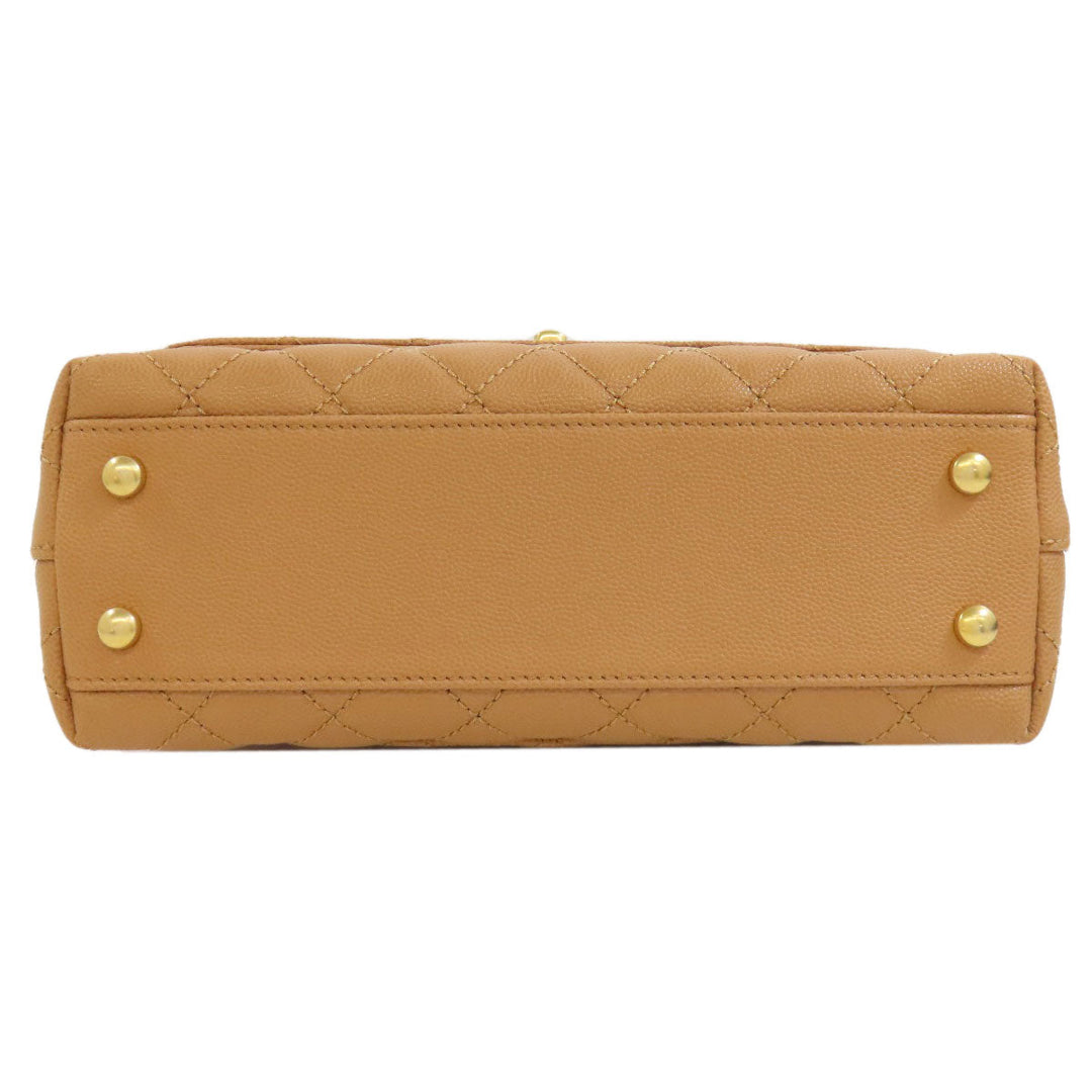 CHANEL Handbag Grained Calfskin Skin Brown Coco Handle Matelasse Gold Metal 2WAY Women Used Authentic