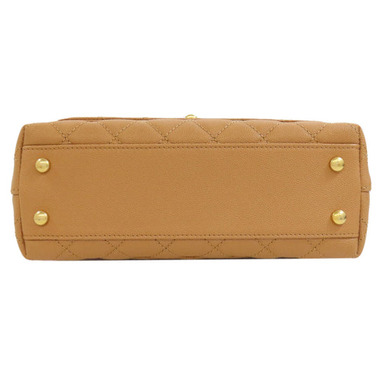 CHANEL Handbag Grained Calfskin Skin Brown Coco Handle Matelasse Gold Metal 2WAY Women Used Authentic