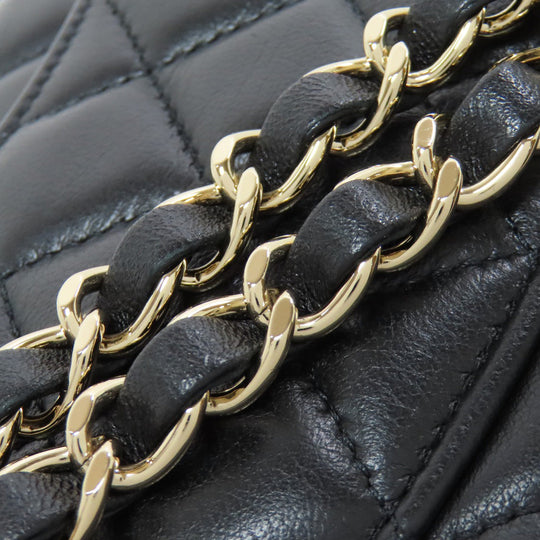CHANEL Shoulder Bag lambskin black Matelasse Gold Metal Women Used Authentic
