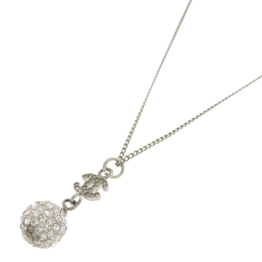 CHANEL Necklace metallic Silver COCO Mark Rhinestone Ball Women Used Authentic
