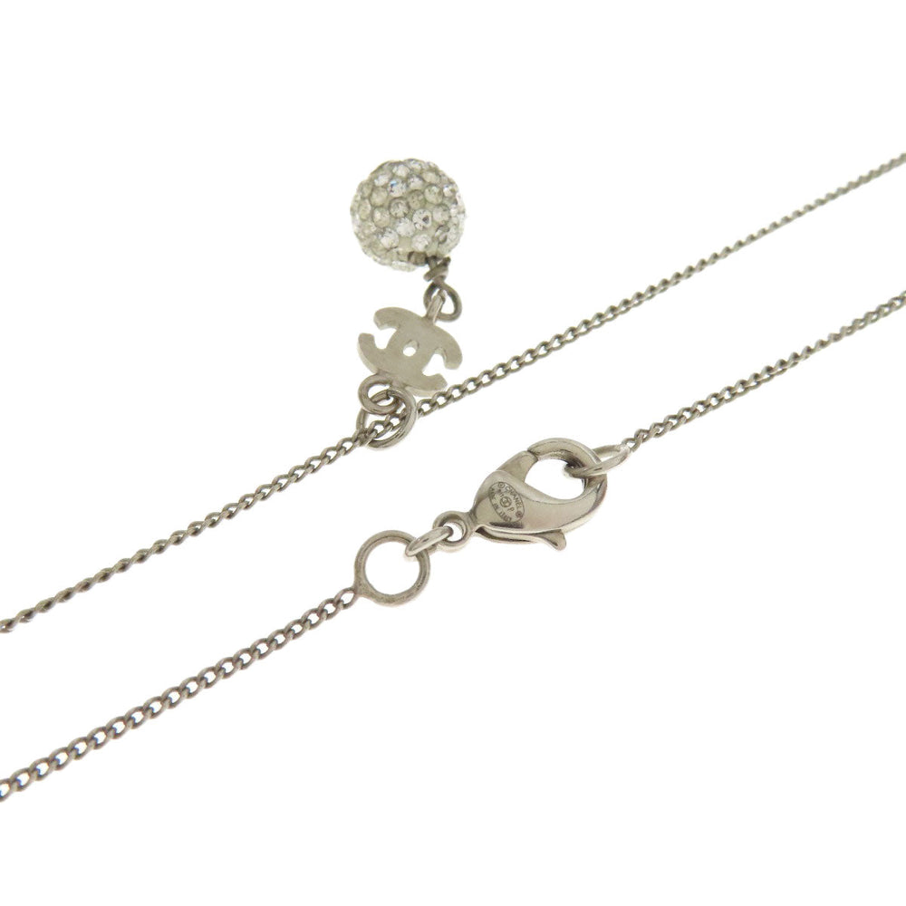 CHANEL Necklace metallic Silver COCO Mark Rhinestone Ball Women Used Authentic