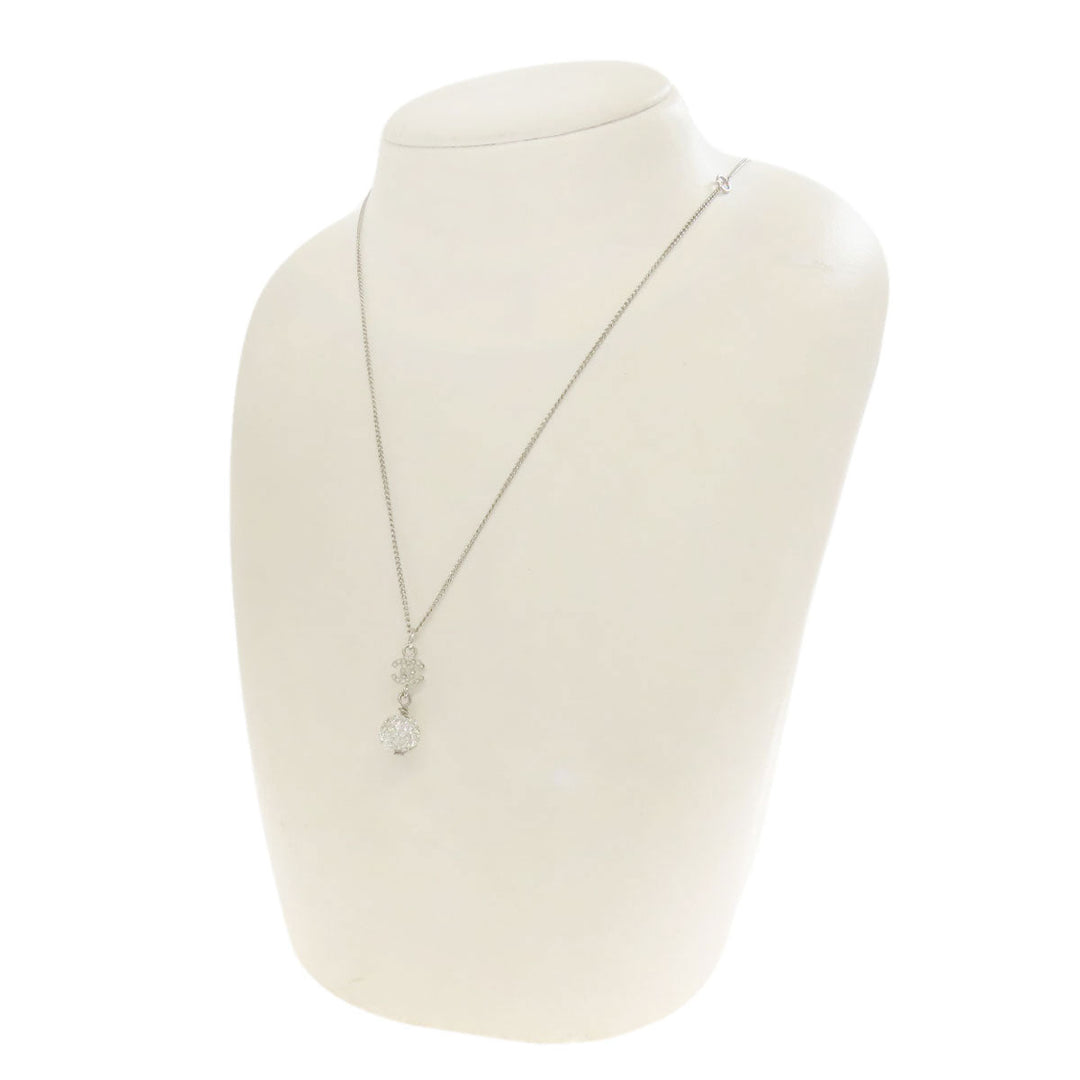 CHANEL Necklace metallic Silver COCO Mark Rhinestone Ball Women Used Authentic