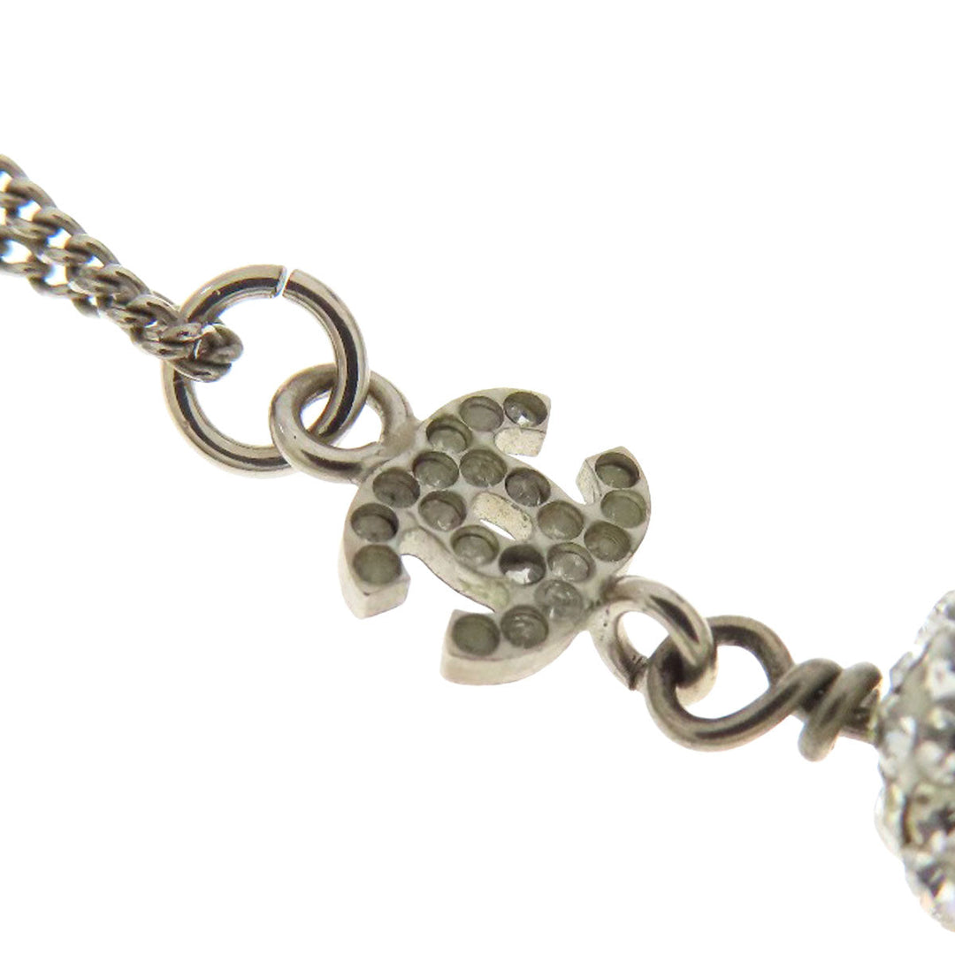 CHANEL Necklace metallic Silver COCO Mark Rhinestone Ball Women Used Authentic