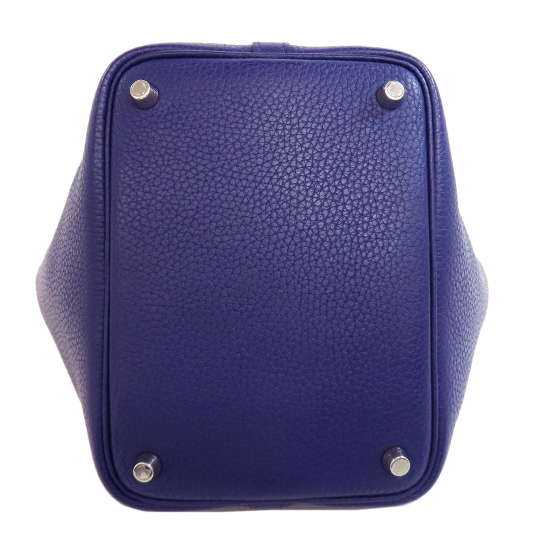 HERMES Handbag Taurillon Clemence Navy Picotin Lock Eclat PM SilverMetal