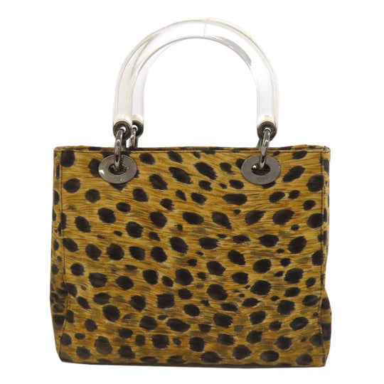 Christian Dior Handbag canvas Brown Lady Dior Leopard Pattern 2WAY Women Used Authentic