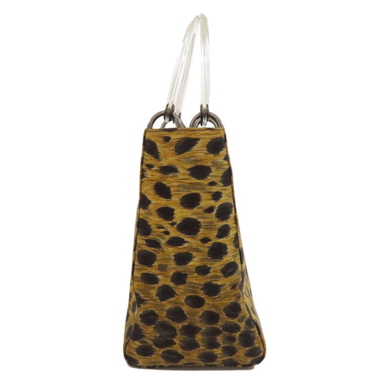 Christian Dior Handbag canvas Brown Lady Dior Leopard Pattern 2WAY Women Used Authentic