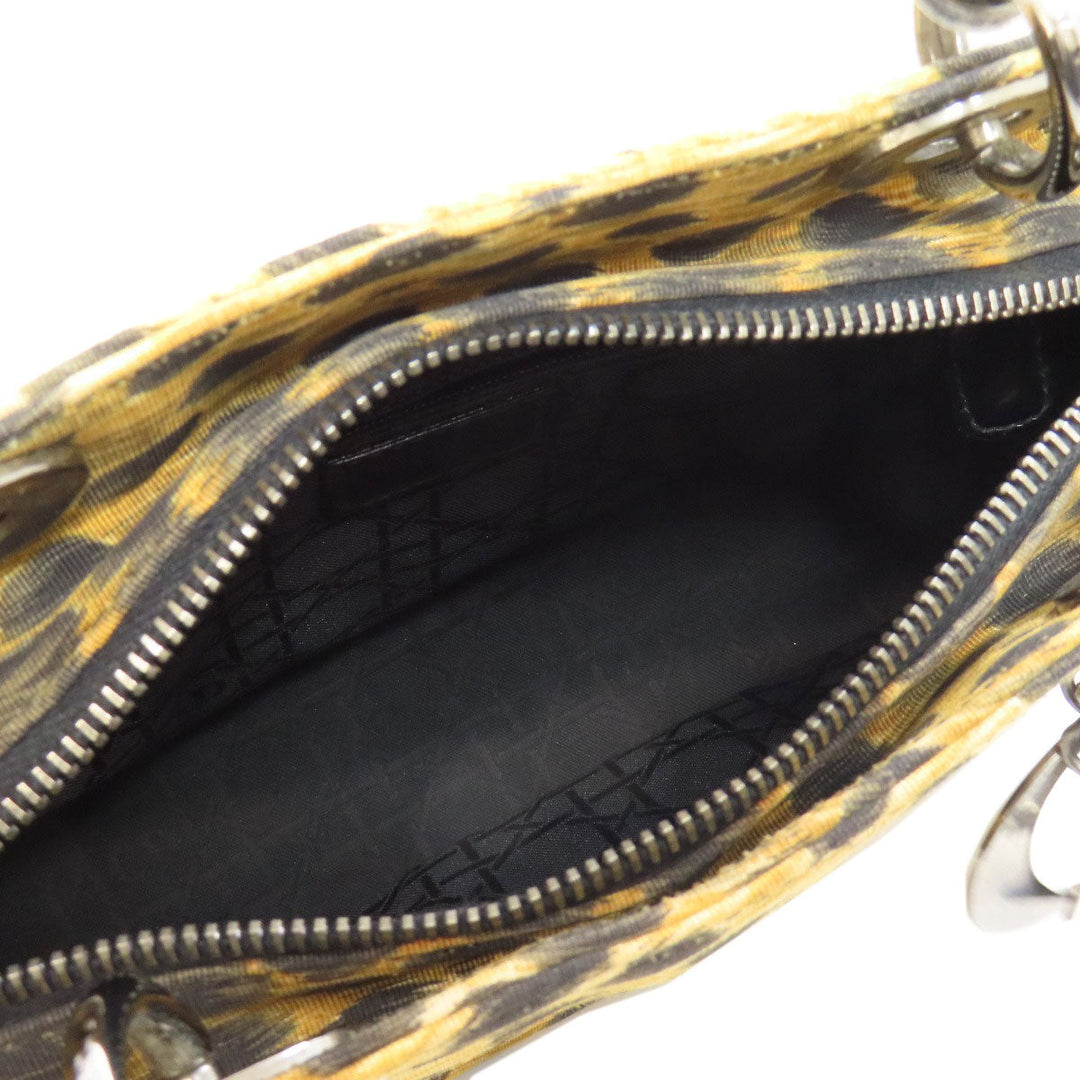 Christian Dior Handbag canvas Brown Lady Dior Leopard Pattern 2WAY Women Used Authentic