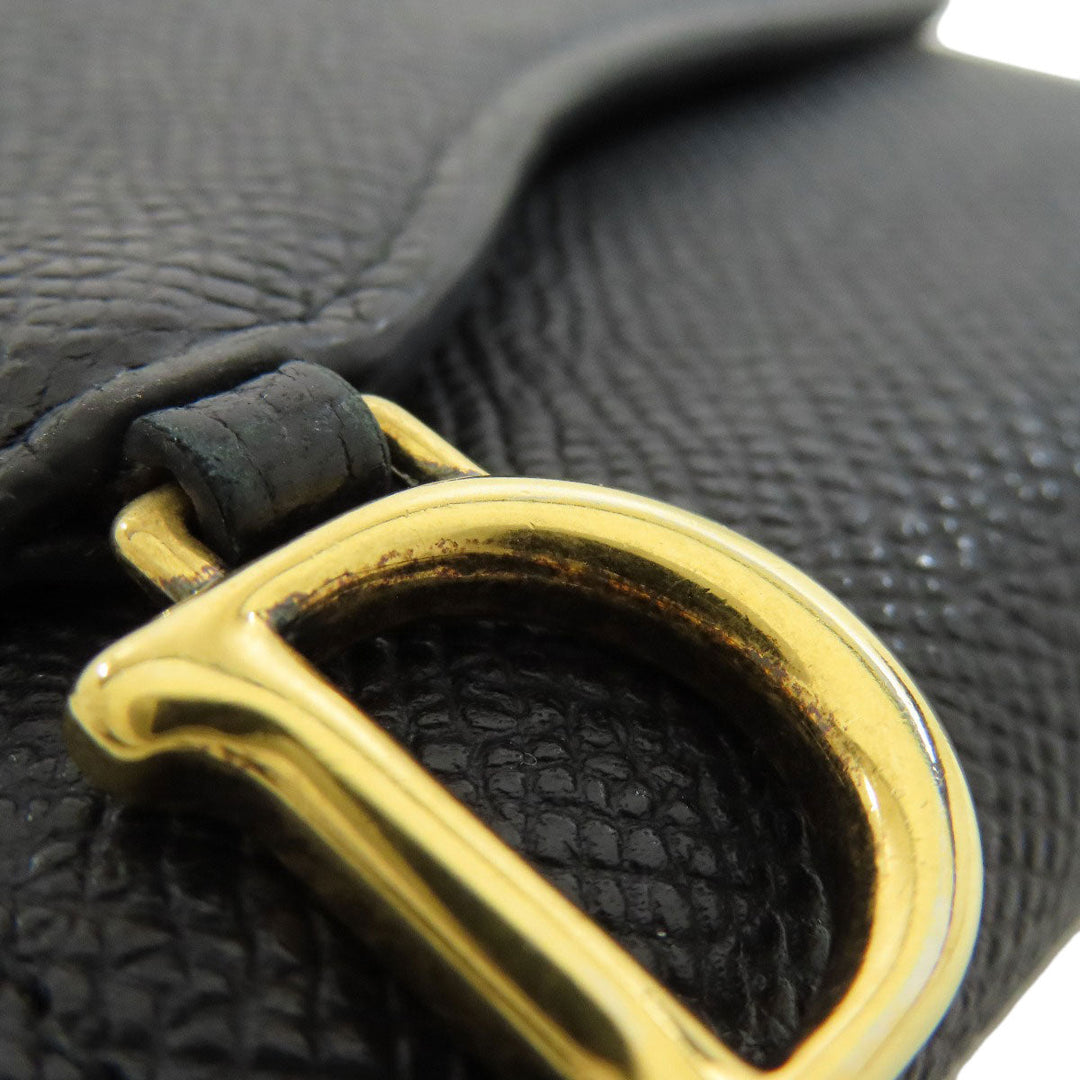 Christian Dior Bifold Wallet leather black Saddle Tri-Fold Wallet Mini Wallet Women Used Authentic