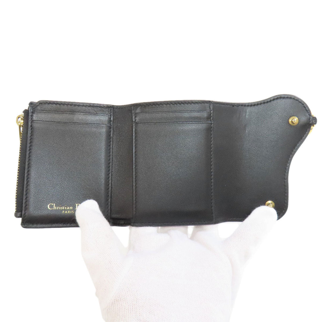 Christian Dior Bifold Wallet leather black Saddle Tri-Fold Wallet Mini Wallet Women Used Authentic
