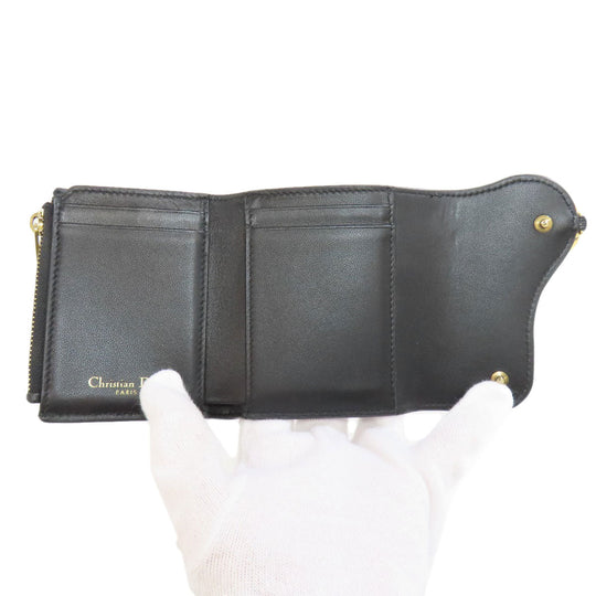 Christian Dior Bifold Wallet leather black Saddle Tri-Fold Wallet Mini Wallet Women Used Authentic