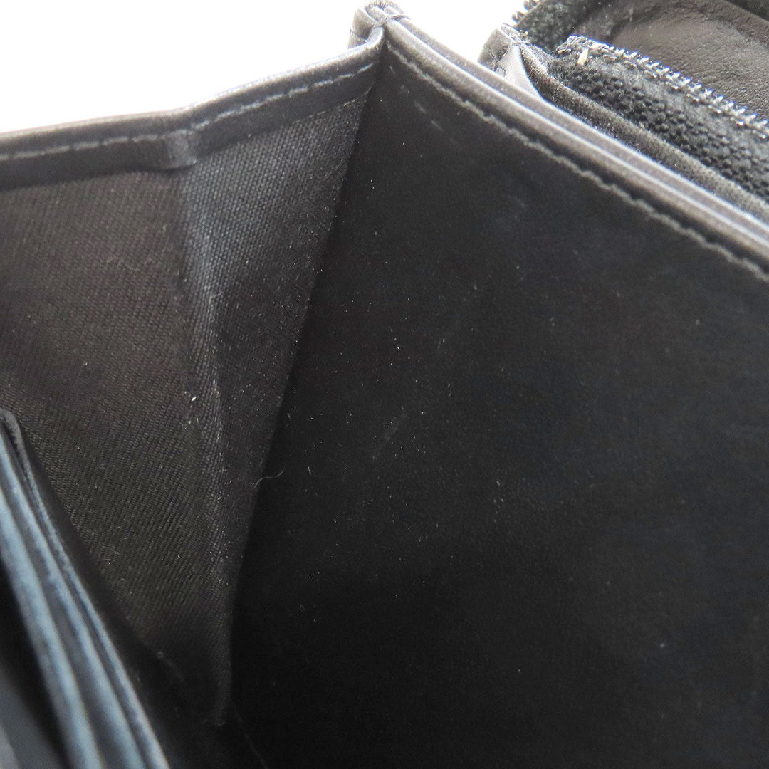 CHANEL Long Wallet Purse Grained Calfskin Skin black Boy Chanel Gold Metal