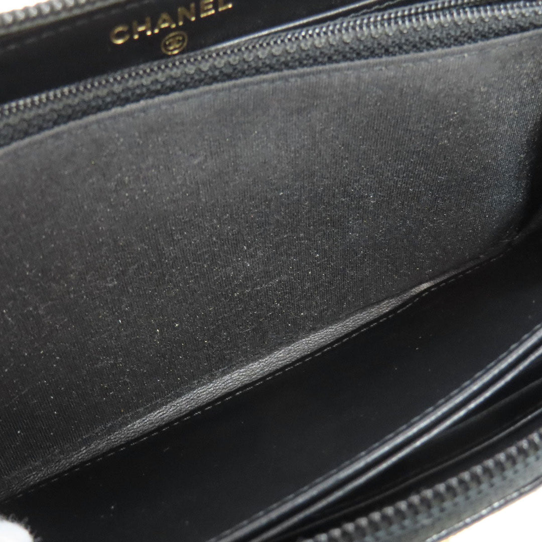 CHANEL Long Wallet Purse Grained Calfskin Skin black Boy Chanel Gold Metal