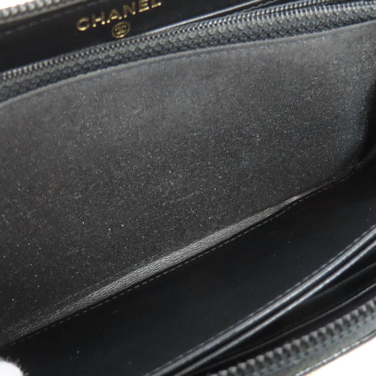CHANEL Long Wallet Purse Grained Calfskin Skin black Boy Chanel Gold Metal