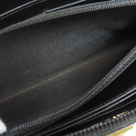 CHANEL Long Wallet Purse Grained Calfskin Skin black Boy Chanel Gold Metal