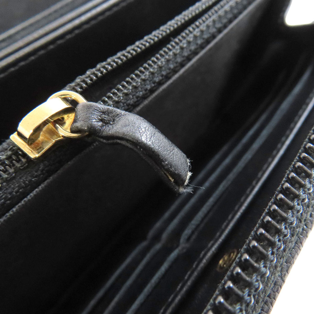 CHANEL Long Wallet Purse Grained Calfskin Skin black Boy Chanel Gold Metal