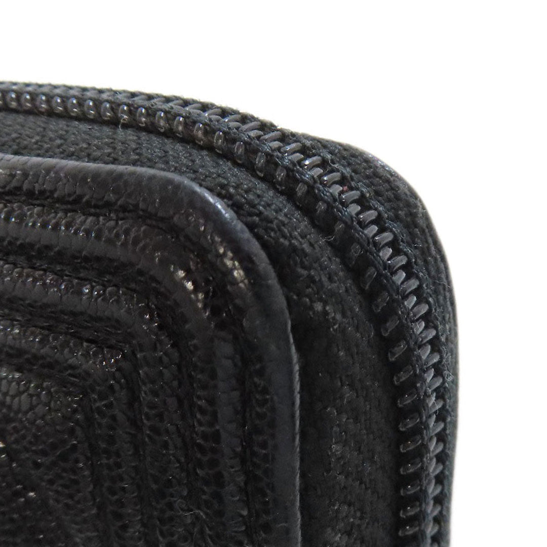 CHANEL Long Wallet Purse Grained Calfskin Skin black Boy Chanel Gold Metal