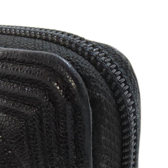 CHANEL Long Wallet Purse Grained Calfskin Skin black Boy Chanel Gold Metal