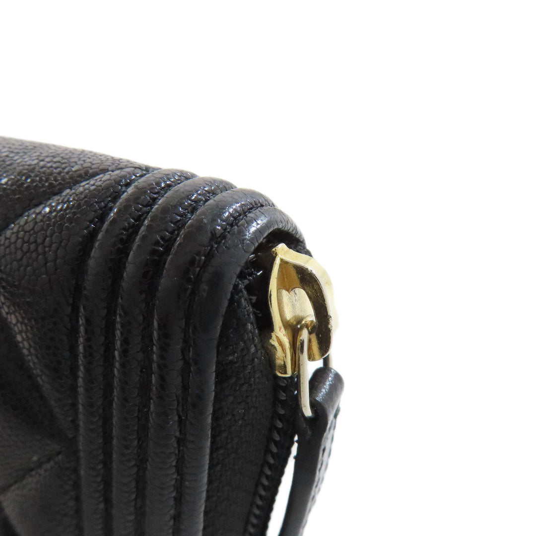 CHANEL Long Wallet Purse Grained Calfskin Skin black Boy Chanel Gold Metal
