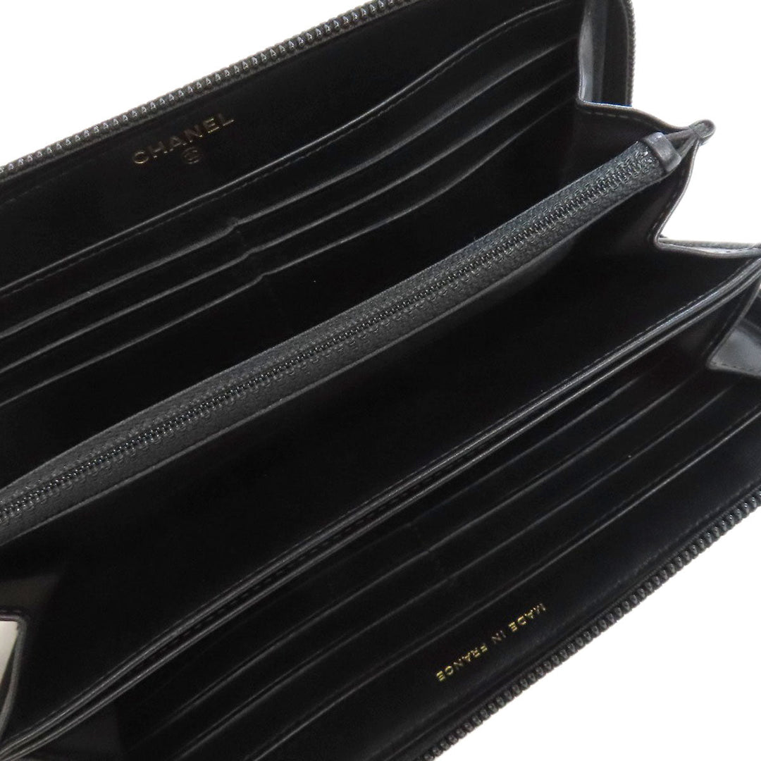 CHANEL Long Wallet Purse Grained Calfskin Skin black Boy Chanel Gold Metal