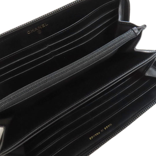 CHANEL Long Wallet Purse Grained Calfskin Skin black Boy Chanel Gold Metal