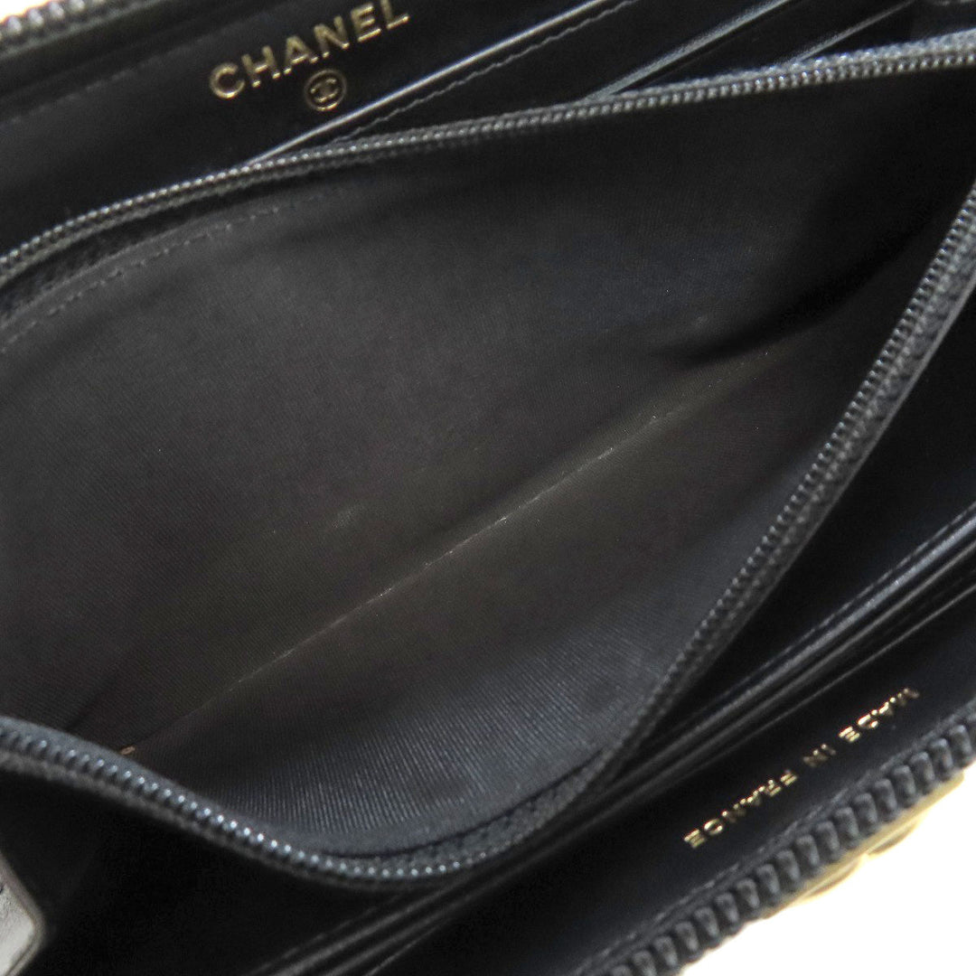 CHANEL Long Wallet Purse Grained Calfskin Skin black Boy Chanel Gold Metal