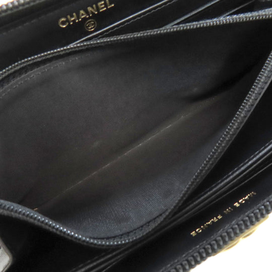 CHANEL Long Wallet Purse Grained Calfskin Skin black Boy Chanel Gold Metal