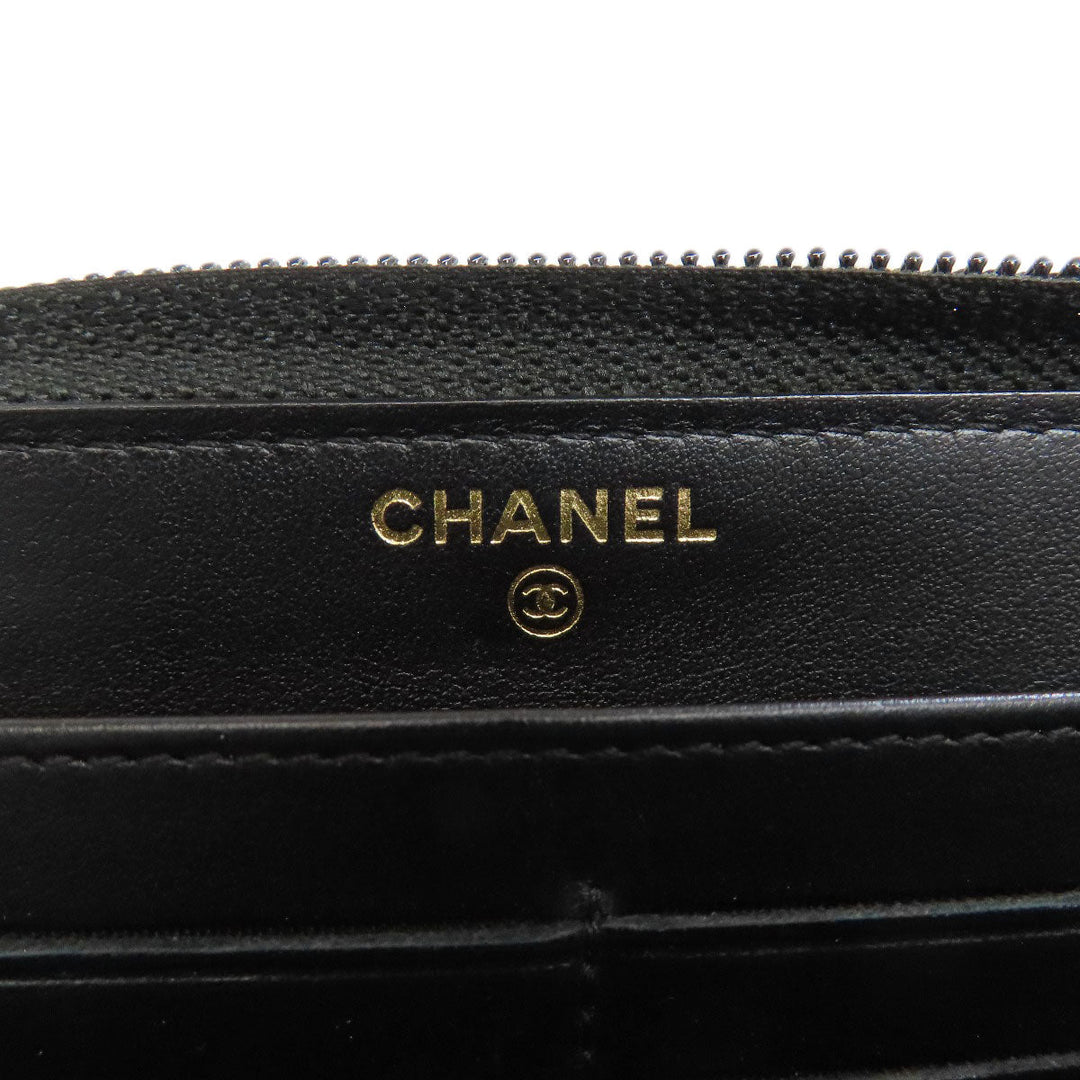 CHANEL Long Wallet Purse Grained Calfskin Skin black Boy Chanel Gold Metal