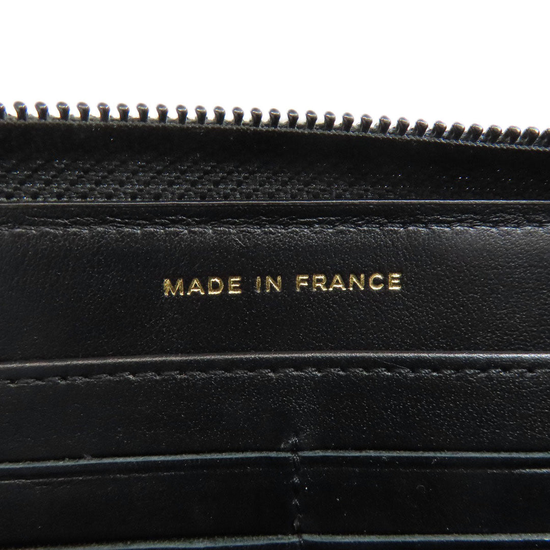 CHANEL Long Wallet Purse Grained Calfskin Skin black Boy Chanel Gold Metal