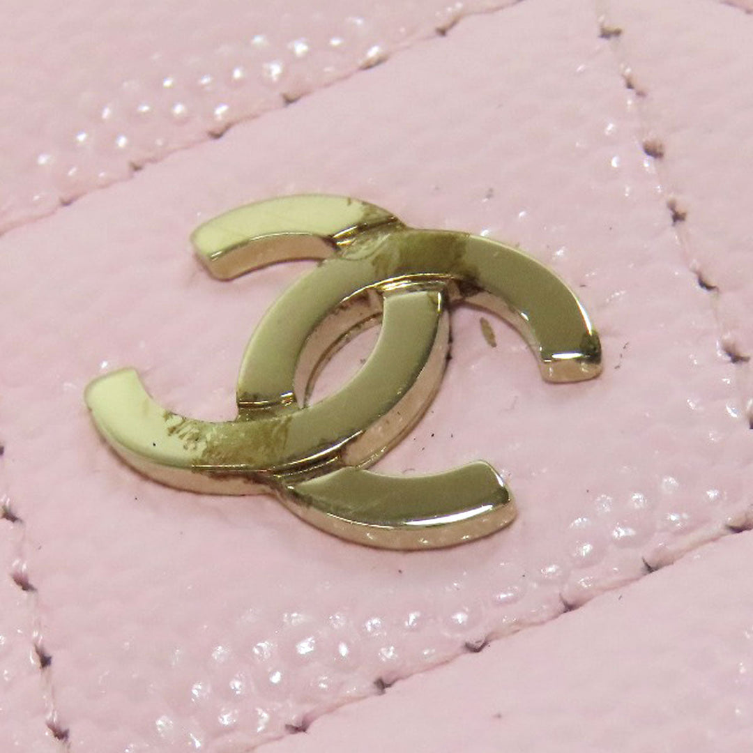 CHANEL Long Wallet Purse Grained Calfskin Skin pink Matelasse COCO Mark Gold Metal Women Used Authentic