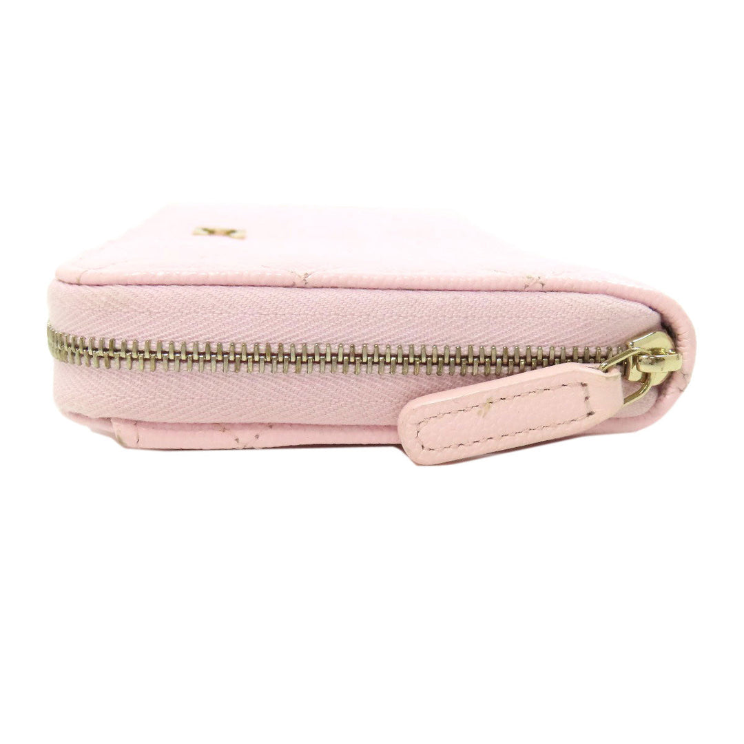 CHANEL Long Wallet Purse Grained Calfskin Skin pink Matelasse COCO Mark Gold Metal Women Used Authentic