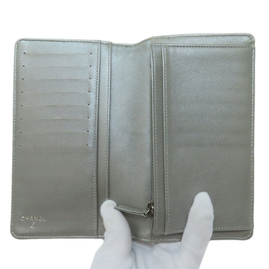 CHANEL Long Wallet Purse lambskin black Camellia COCO Mark SilverMetal Women Used Authentic