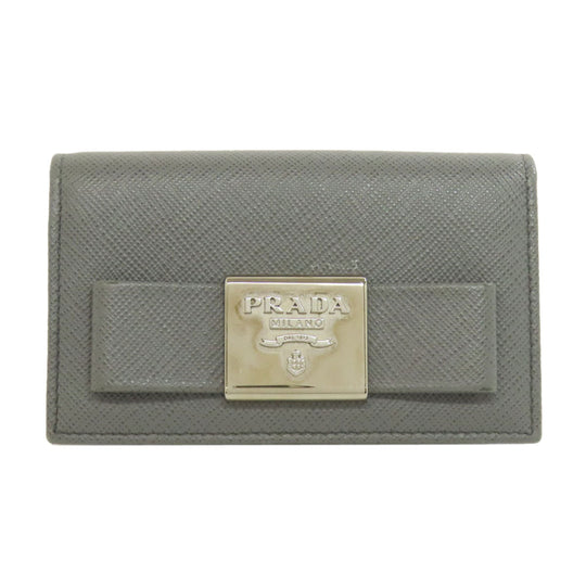 PRADA Card Case Safiano gray Fiocco Women Used Authentic
