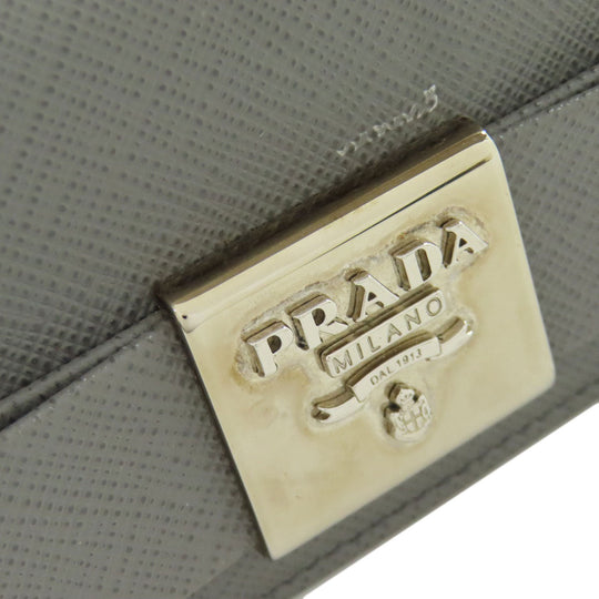 PRADA Card Case Safiano gray Fiocco Women Used Authentic