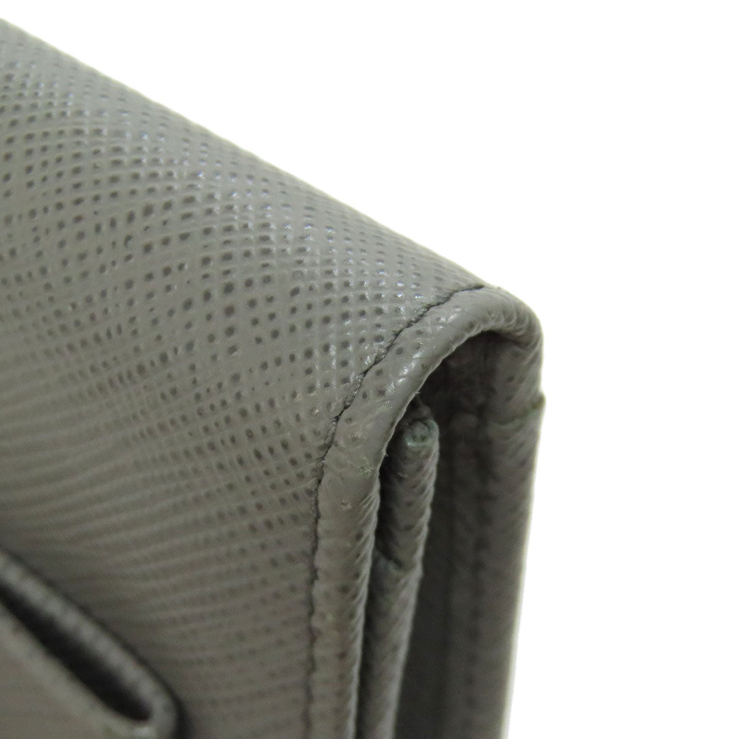 PRADA Card Case Safiano gray Fiocco Women Used Authentic