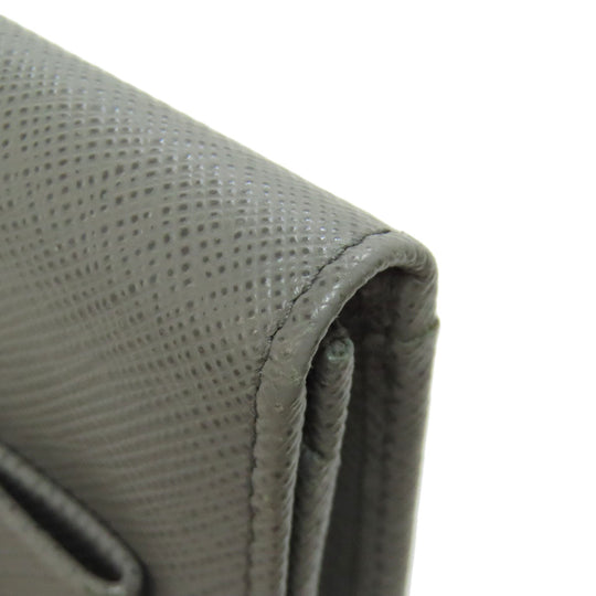 PRADA Card Case Safiano gray Fiocco Women Used Authentic